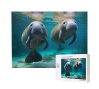 Puzzle de 500 pièces avec boîte de rangement, puzzle en bois imprimé lamantins des Antilles 52 x 38 cm pour adultes et enfants, jeu décoratif amusant en famille