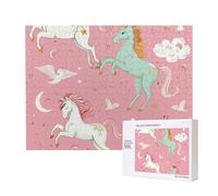 Puzzle de 500 pièces avec boîte de rangement, puzzle en bois imprimé licornes roses, 52 x 38 cm, pour adultes et enfants, jeu décoratif amusant en famille