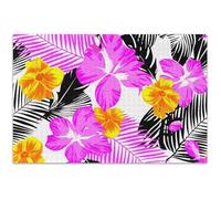 Puzzle de 500 pièces avec fleurs tropicales rose hibiscus pour adultes, famille, éléphant, cadeau amusant pour adultes, impression artistique, 52 x 37 cm