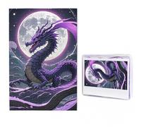 Puzzle de 500 pièces avec sac de rangement pour adultes - Motif dragon violet et lune violette - Décoration d'intérieur (50 x 74,9 cm)