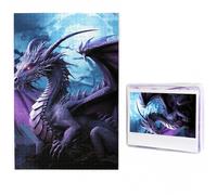 Puzzle de 500 pièces avec sac de rangement pour adultes - Motif dragon violet et lune violette - Décoration d'intérieur (50 x 74,9 cm)