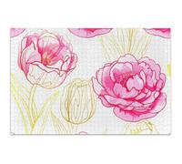 Puzzle de 500 pièces avec tulipes jaunes et pivoines roses pour adultes - Animaux colorés - Puzzle de la nature - Éléphant blanc - Cadeaux de fête - 52 x 37 cm