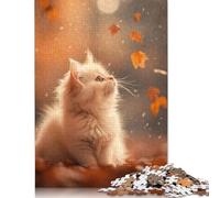 Puzzle de 500 pièces - Chaton mignon en feuilles d'automne - Puzzle défi impossible pour adultes de 18 ans et plus - 500 pièces (52 x 38 cm)