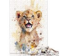 Puzzle de 500 pièces de dessin d'esquisse d'eau de lion pour adultes, puzzle carré en bois, jeux de défis uniques, 500 pièces (52 x 38 cm)