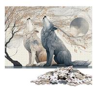 Puzzle de 500 pièces « Deux Loups hurlent au Clair de Lune » pour Adultes, Cadeau d'halloween, Jeu éducatif et Stimulant, 500 pièces (52 x 38 cm)