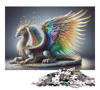 Puzzle de 500 pièces Dragon ailé Arc-en-Ciel majestueux - Puzzle en Bois pour Adultes - Décoration intérieure - Cadeau de Noël - Cadeau d'anniversaire - 500 pièces (52 x 38 cm)