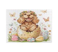 Puzzle de 500 pièces en bois avec motif de cocker épagneul de printemps et de Pâques pour adultes - Motifs floraux pour divertissement à la maison