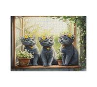 Puzzle de 500 pièces en bois motif chat bleu russe pour adultes, décoration amusante pour divertissement créatif