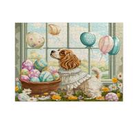 Puzzle de 500 pièces en bois pour adultes Cocker Spaniel de printemps de Pâques, chiot Victoria Country Chiot, décor imprimé ferme pour divertissement créatif