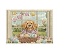 Puzzle de 500 pièces en bois pour adultes Golden Retriever - Printemps de Pâques - Chiot Victoria Country - Décor imprimé ferme pour divertissement créatif