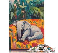 Puzzle de 500 pièces en Bois représentant Un éléphant Faisant la Sieste sur Un canapé. Jeu éducatif et Stimulant, idéal comme Cadeau de Noël. 500 pièces (52 x 38 cm).