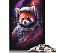 Puzzle de 500 pièces en Bois représentant Un Panda Roux Astronaute, idéal pour Adultes et éducation. Cadeau raffiné. Dimensions : 52 x 38 cm.