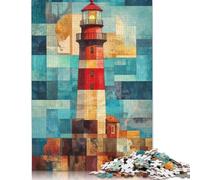 Puzzle de 500 pièces en Bois représentant Un Phare, Motif géométrique, Jeu éducatif pour Adultes (52 x 38 cm).