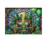 Puzzle de 500 pièces en forme d'âne de la Saint-Patrick pour adultes, en verre teinté, motif trèfle amusant pour divertissement à la maison