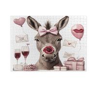 Puzzle de 500 pièces en forme d'âne de la Saint-Valentin pour adultes, puzzle vintage en bois imprimé animal de ferme, décorations rétro pour fête de divertissement
