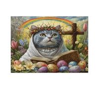 Puzzle de 500 pièces en forme de chat bleu russe pour adultes, motif rétro en forme de croix, œufs de chaton, décorations de campagne pour fête de divertissement