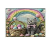 Puzzle de 500 pièces en forme de chat bleu russe pour adultes, œufs en feutre de laine, décorations imprimées pour fête de divertissement