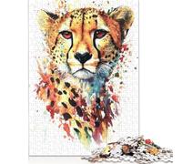 Puzzle de 500 pièces « Guépard Aquarelle Art » - Puzzle carré créatif pour adultes et en bois - Puzzle anti-stress et unique - 500 pièces (52 x 38 cm)