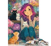 Puzzle de 500 pièces « Harmonie Florale et féline », Puzzle en Bois, Jouet éducatif, Cadeau de Noël, 500 pièces (52 x 38 cm)