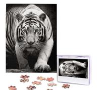 Puzzle de 500 pièces - Image en bois personnalisée à partir de photos - Puzzle personnalisé à partir d'images - Puzzle tigre noir et blanc pour adultes - Cadeaux d'anniversaire, de Noël, de