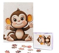 Puzzle de 500 pièces - Image en bois personnalisée à partir de photos - Puzzle personnalisé à partir d'images de singe mignon pour adultes, famille, anniversaire, Noël, Saint-Valentin