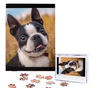 Puzzle de 500 pièces - Image en bois personnalisée à partir de photos - Puzzle personnalisé à partir d'images - Joli terrier de Boston pour adultes - Cadeaux d'anniversaire, de Noël, de Saint-Valentin