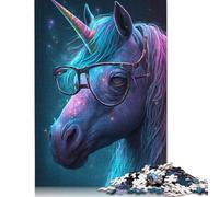 Puzzle de 500 pièces Licornes cosmiques Portant des Lunettes Puzzle en Bois pour Adultes et Famille Jeux stimulants 500 pièces (52x38cm)