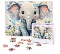 Puzzle de 500 pièces personnalisé en forme de bébé éléphant aquarelle avec sac de rangement pour adultes (52 x 38 cm)