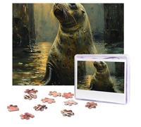 Puzzle de 500 pièces personnalisé lion de mer dans une tour lumineuse, image stimulante avec sac de rangement, puzzle photo pour adultes de mariage (52 x 38 cm)
