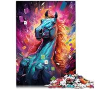 Puzzle de 500 pièces，Poker Cheval psychédélique coloré，pour Adultes et Enfants à partir de 12 Ans，Puzzle en Bois，décoration Murale，Taille ：38 x 52 cm