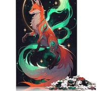 Puzzle de 500 pièces pour Adolescents Kitsune Renard Japonais Néon Puzzles en Bois pour Adultes Jeu de décompression Jouet Puzzles 500 pièces (52x38cm)