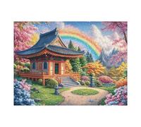 Puzzle De 500 Pièces pour Adultes Arc-en-Ciel Cottage Campagne Printemps 52×38cm Impression Vive Non Décolorable Art Mural Encadrable Idéal pour Salon Chambre À Coucher