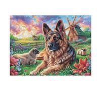 Puzzle De 500 Pièces pour Adultes Berger Allemand Automne Forêt 52×38cm Impression Vive Non Décolorable Art Mural Encadrable Idéal pour Salon Chambre À Coucher