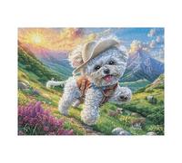 Puzzle De 500 Pièces pour Adultes Bichon Frisé Champ de Fleurs de Printemps 500 PCS 52×38cm Puzzle Collectionnable pour Amateurs Qualité Premium Durable Impression Vive Non Décolorable