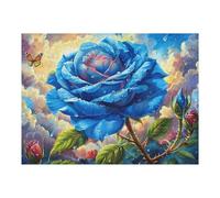 Puzzle De 500 Pièces pour Adultes Blue Champ de Roses 500 PCS 52×38cm Cadeau De Saint-Valentin pour Couples Activité De Liens Amusante Expérience Assemblage Fluide