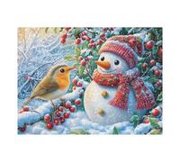 Puzzle De 500 Pièces pour Adultes Bonhomme de Neige Noël Oiseau Rouge 52×38cm Assemblage Facile pour Débutants Idéal pour Enfants Adolescents Améliore La Dextérité Manuelle