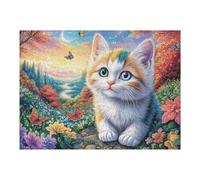 Puzzle De 500 Pièces pour Adultes Bordure Fleurie Chaton Mignon 500 PCS 52×38cm Carton Écologique Sécurisé Non Toxique Parfait pour Adolescents Adultes Loisir Quotidien