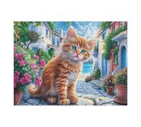 Puzzle De 500 Pièces pour Adultes Bordure Fleurie Chaton Mignon 500 PCS 52×38cm Écologique Sécurisé Non Toxique Parfait pour Usage Familial Adapté À Tous Les Âges Cadeau
