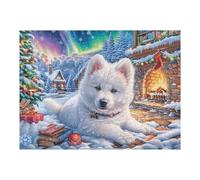 Puzzle De 500 Pièces pour Adultes Bordure Fleurie Renard Blanc 500 PCS 52×38cm Art Mural Encadrable pour Bureau Café Présentation Artistique Unique pour Espace Commercial