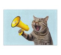 Puzzle de 500 pièces pour adultes - Cadeau pour adulte - Jeu d'éléphant blanc - Puzzle amusant - Puzzle d'art animal amusant - Chat criant - Bleu clair, 52,1 x 37,9 cm