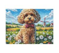 Puzzle De 500 Pièces pour Adultes Caniche Moulin à Vent Champ de Fleurs 52×38cm Art Mural Encadrable pour Bureau Café Présentation Artistique Unique pour Espace Commercial