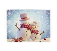 Puzzle de 500 pièces pour adultes - Casse-tête stimulant pour soirées de jeux, jolis bonshommes de neige de Noël - Puzzle en bois personnalisé pour photo de famille, taille finie : 51,8 x 38,1 cm