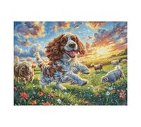 Puzzle De 500 Pièces pour Adultes Cavalier King Charles Spaniel Champ de Fleurs 52×38cm Adapté À La Famille Idéal pour Rassemblements Soirées Amis Activité De Groupe Amusante