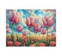 Puzzle De 500 Pièces pour Adultes Champ de Tulipes Stream 52×38cm Activité Team Building pour Collègues De Bureau Jeu De Groupe Amusant Améliore La Collaboration