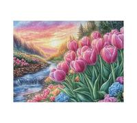 Puzzle De 500 Pièces pour Adultes Champ de Tulipes Stream 52×38cm Activité Team Building pour Collègues De Bureau Jeu De Groupe Amusant Améliore La Collaboration