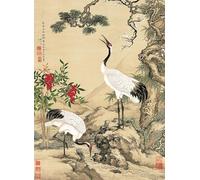 Puzzle de 500 pièces pour adultes, chefs-d'œuvre chinois Shen Quan de pin, fleur de prunier et grues, pièces robustes qui s'emboîtent parfaitement, activité familiale stimulante (500 pièces)