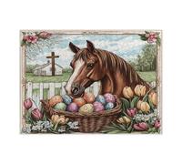 Puzzle de 500 pièces pour adultes - Cheval de Pâques de printemps - Casse-tête en bois avec croix d'animaux - Décorations imprimées vintage pour fête de divertissement