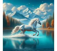 Puzzle de 500 pièces pour Adultes,Cheval du lac des Montagnes DIY Puzzles Divertissement Créatif,Puzzle Classiques,Cadeaux pour Art Mural(45 x 45 cm)