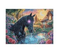 Puzzle De 500 Pièces pour Adultes Cheval Noir Galaxie Ciel Étoilé 52×38cm Activité Intérieure Vacances d'hiver Parfait pour Jours Froids Temps en Famille Loisir Amusant