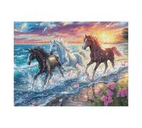 Puzzle De 500 Pièces pour Adultes Cheval Noir Vague océanique 500 PCS 52×38cm Cadeau d'anniversaire pour Adolescents Adultes Hobby Amusant Parfait pour Loisir Exercice Cérébral
